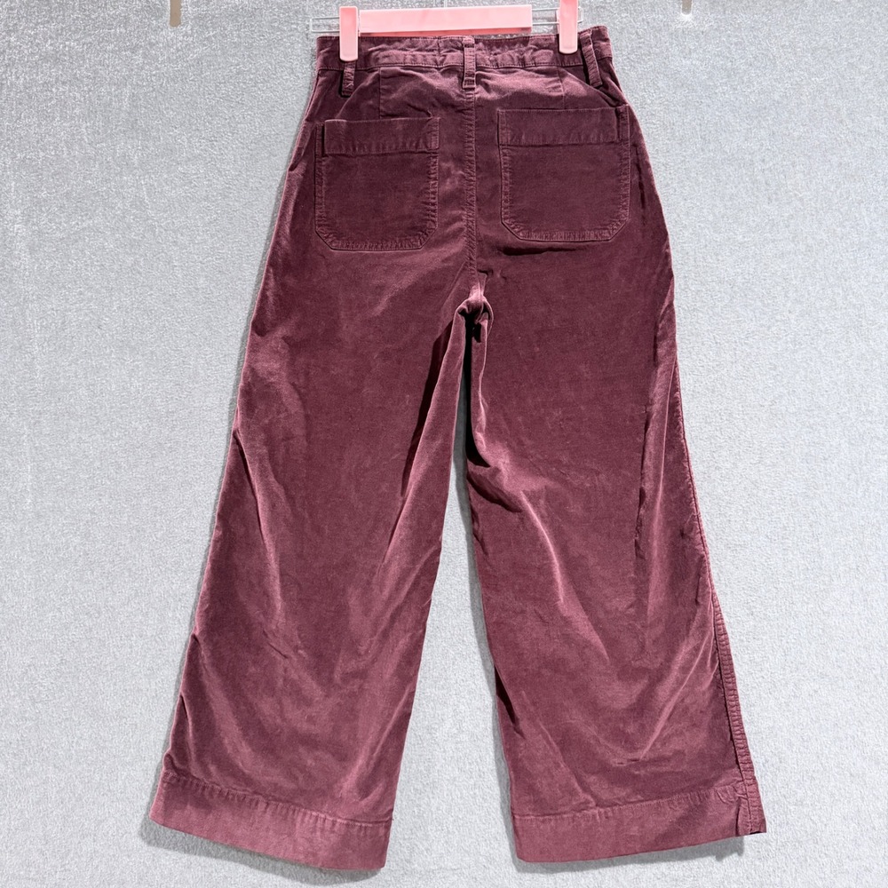 Madewell Boho Burgundy Velvet Wide Leg Crop Pants High Rise Size 24 Plum Fall